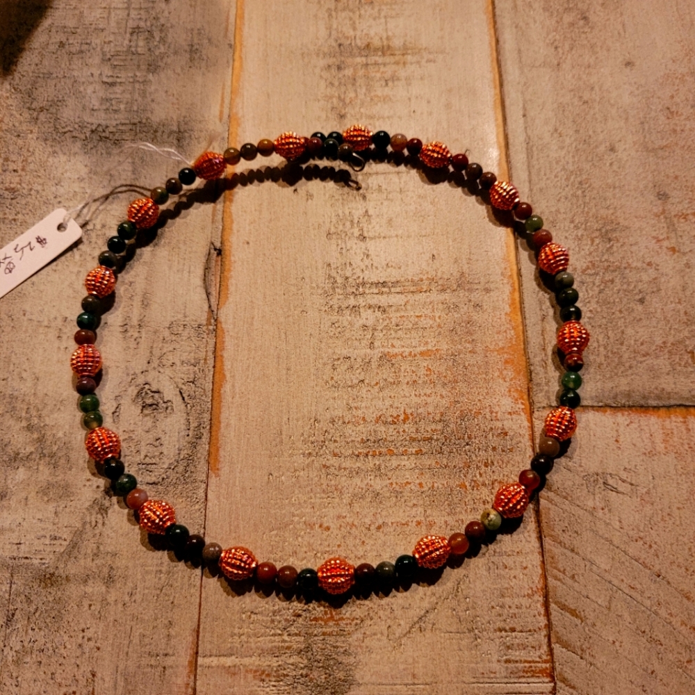 New handmade beaded copper necklace for summer, 16" long